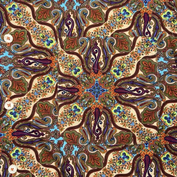 Alan Flusser Mens M Brown Paisley Long Sleeve Button Down Dress Shirt - Picture 3 of 6